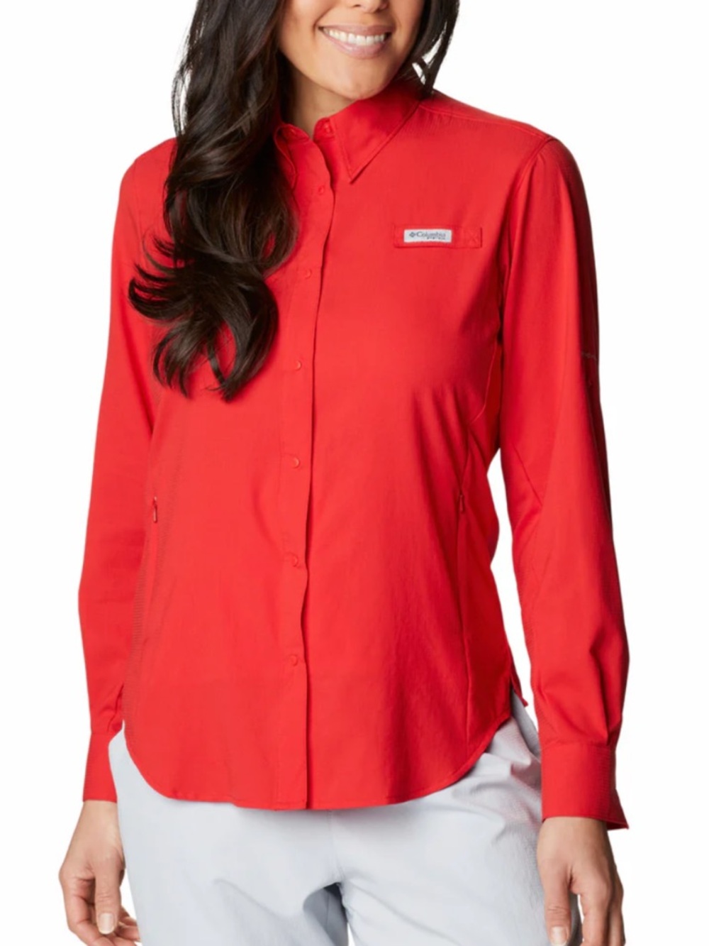 Columbia Women's Bright Red Long-Sleeve Button Down Shirt